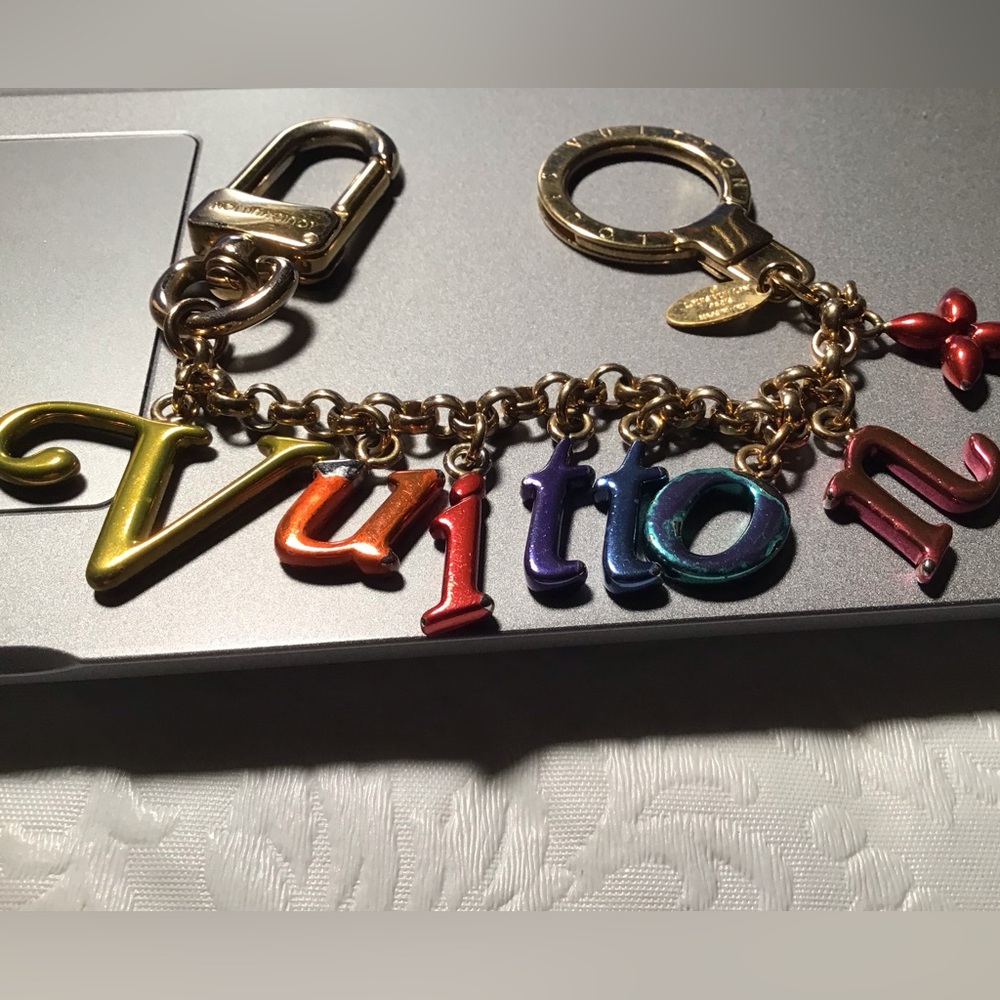 Louis Vuitton Gold-Tone Key & Card Holder with Multicolor Enamel Letter Charms - Picture 4 of 5